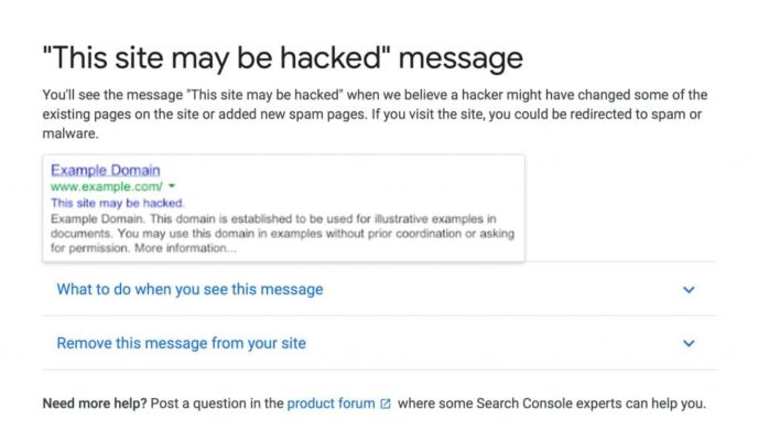 Google this site may be hacked message